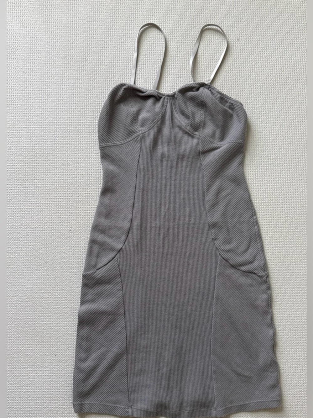 Free People Gray Ribbed Spaghetti-Strap Dress!